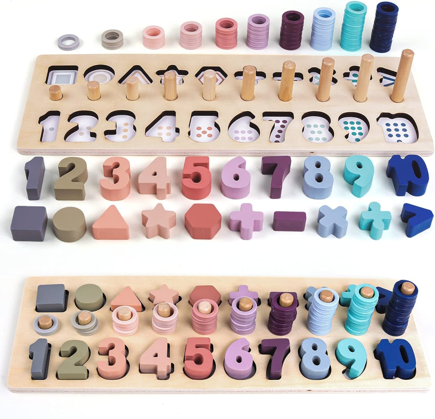 Preschool Educational Learning Montessori Toys for Kids, Toddler Puzzles Number Shape Sorter Counting Stacker with Clock Weather, Boys Girls Activities Math Game Gift for Age 3 4 5 Years