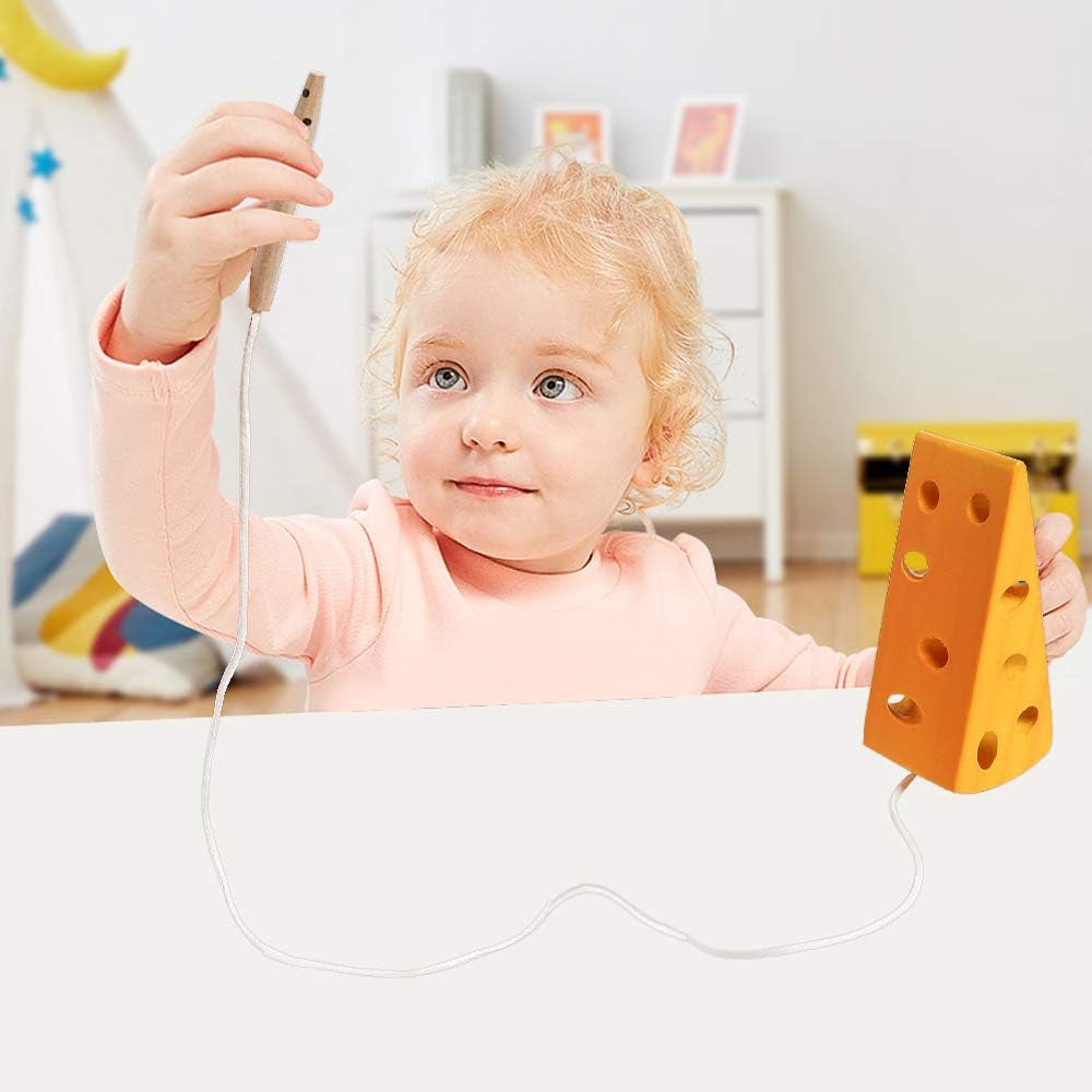 Wooden Lacing Cheese Threading Toy Montessori Airplane Travel Game Toys Wood Block Puzzle Fine Motor Skills Activity Learning Educational Gift for Toddlers Baby Kids 3 4 5 Years Old, 1 Cheese