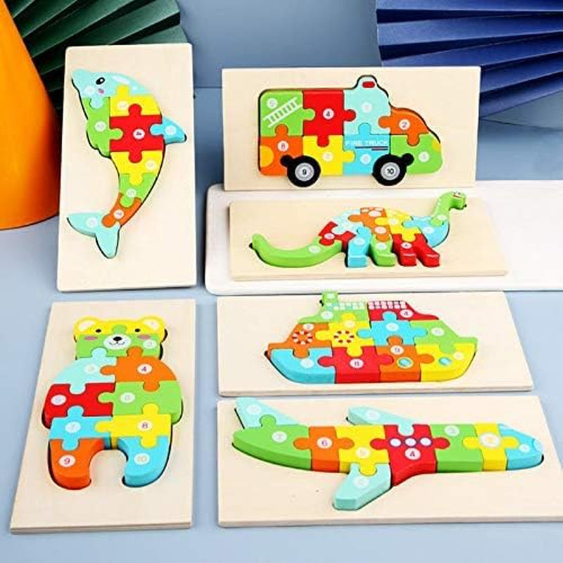 Wooden 3D Jigsaw Puzzle for Kids, Animal Number Block Puzzles for Toddlers, Educational Learning Montessori Toys for Boys and Girls (Giraffe)
