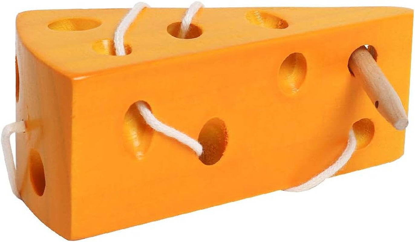 Wooden Lacing Cheese Threading Toy Montessori Airplane Travel Game Toys Wood Block Puzzle Fine Motor Skills Activity Learning Educational Gift for Toddlers Baby Kids 3 4 5 Years Old, 1 Cheese