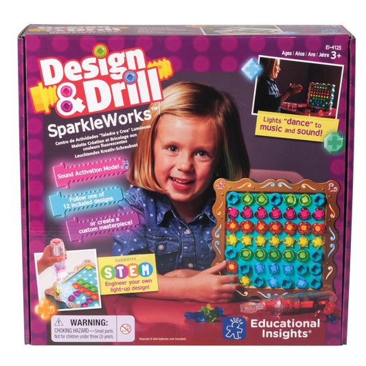 Design & Drill Sparkleworks Toy, with Electric Drill, Preschool STEM & Take Apart Building Toy, Boys and Girls Ages 3 4 5+