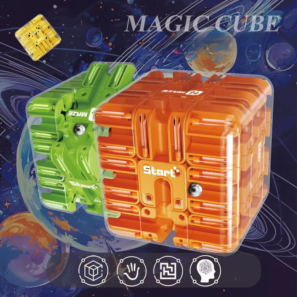 3D Maze Magic Cube Six-Sided Transparent Puzzle Speed Cube Rolling Ball Cubes Maze Toys for Children Stress Reliever Toys
