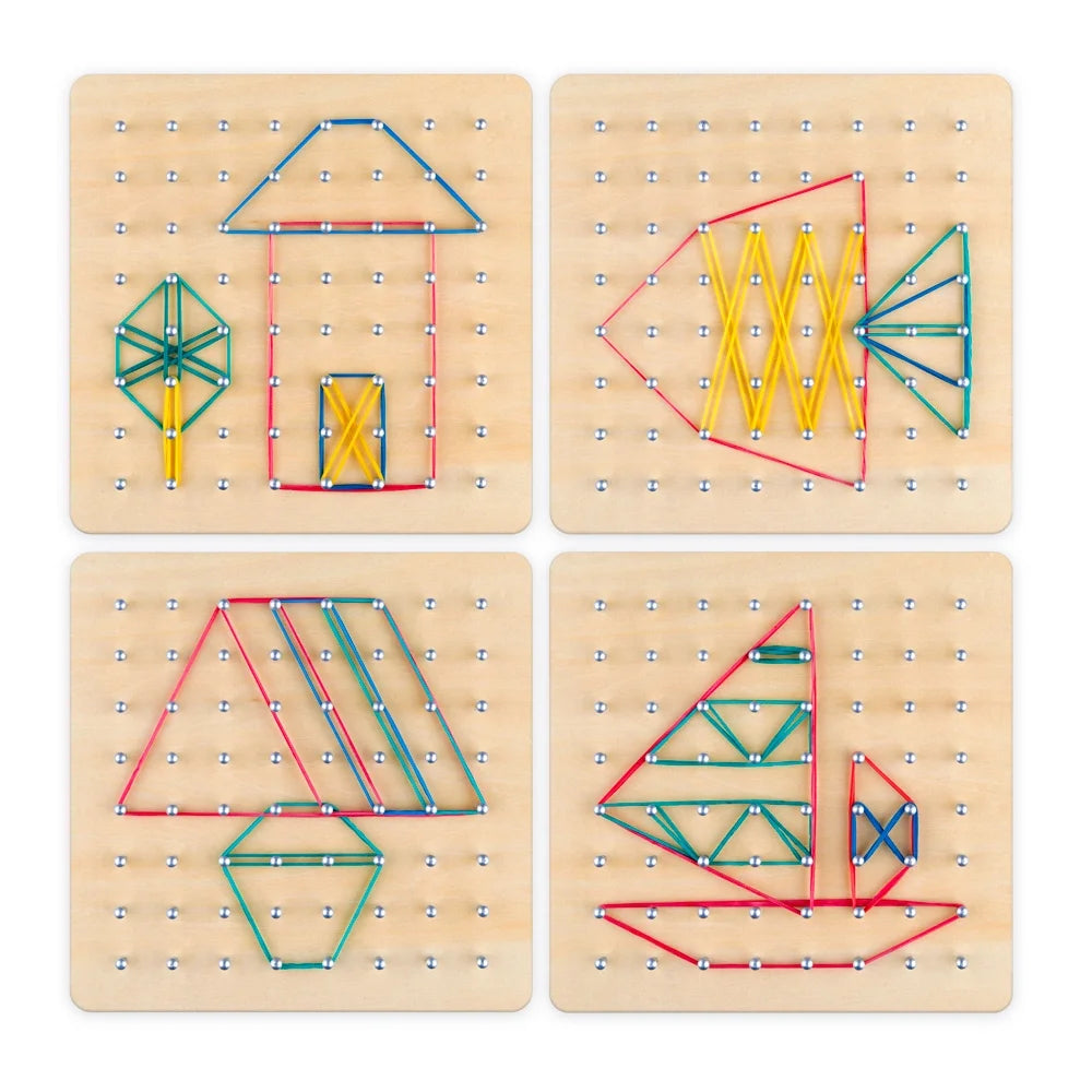 Wooden Geoboard Educational Toys with Activity Pattern Cards and Rubber Bands STEM Puzzle for 1 2 3 Years Old