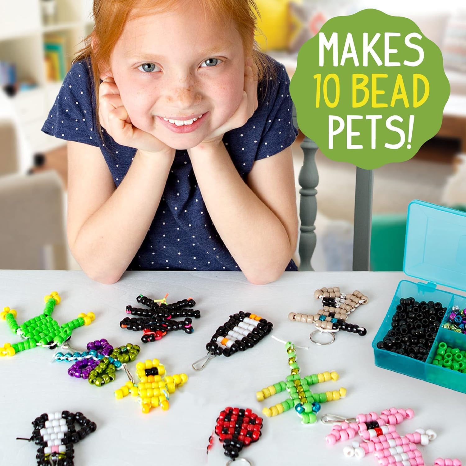 Create Your Own Bead Pets by Horizon Group USA, Includes over 600 Pony Beads, 6 Key Rings, Storage Box & Much More