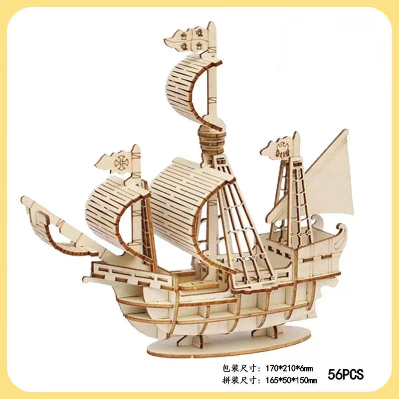 1PC 3D Sailboat Wooden Puzzle Assembly Model Puzzle DIY Wooden Crafts 3D Puzzle Gifts Desktop Decoration