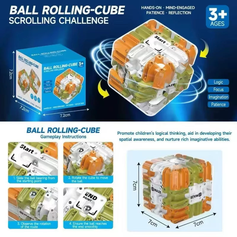 3D Maze Magic Cube Six-Sided Transparent Puzzle Speed Cube Rolling Ball Cubes Maze Toys for Children Stress Reliever Toys