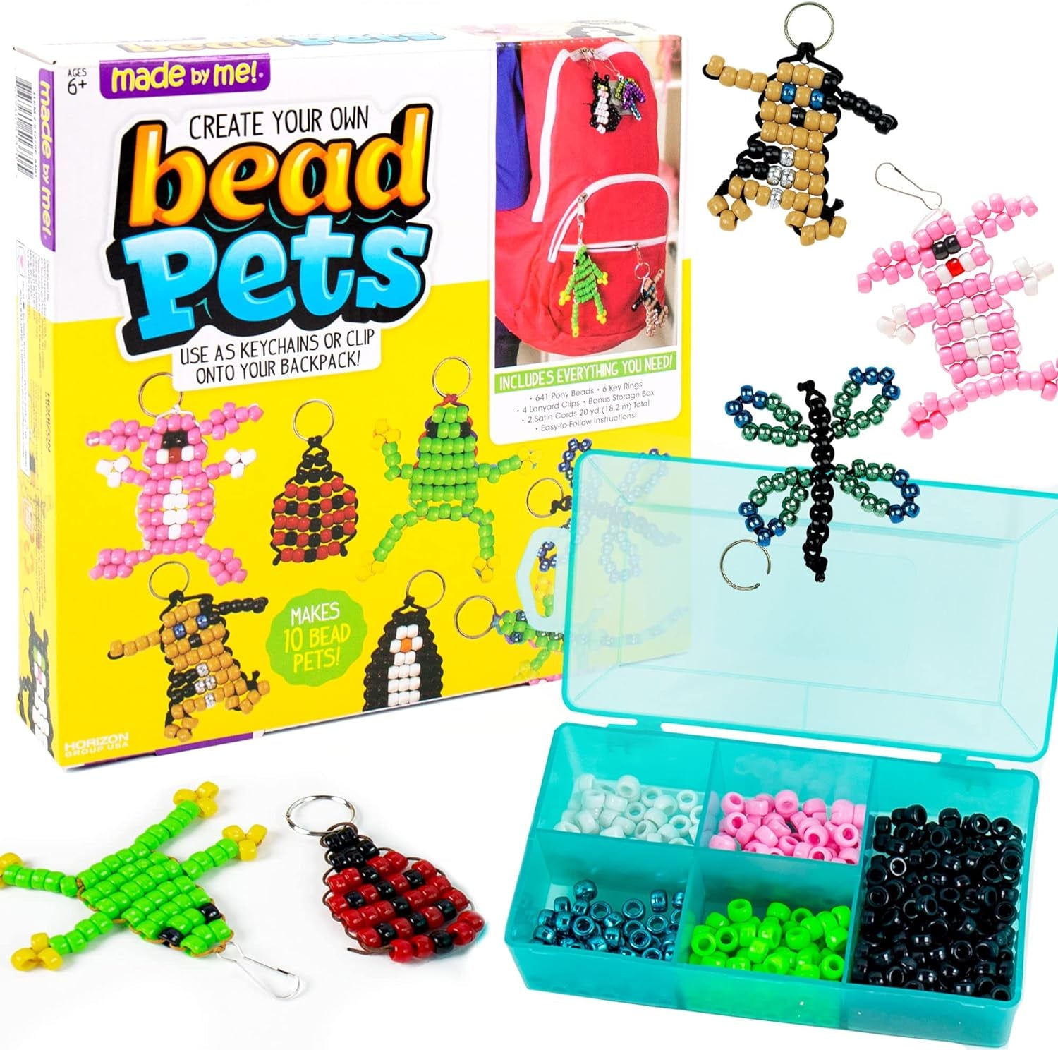 Create Your Own Bead Pets by Horizon Group USA, Includes over 600 Pony Beads, 6 Key Rings, Storage Box & Much More