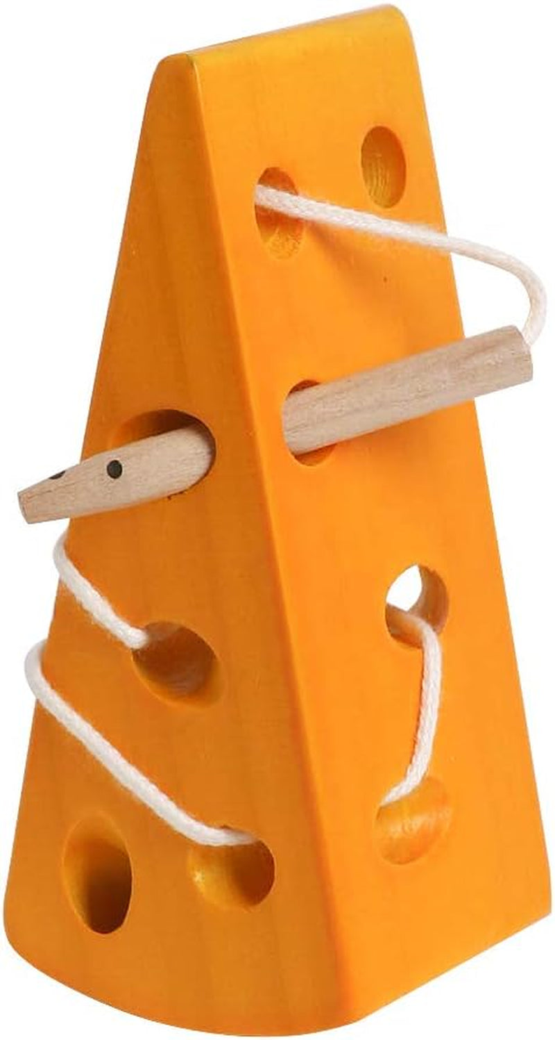 Wooden Lacing Cheese Threading Toy Montessori Airplane Travel Game Toys Wood Block Puzzle Fine Motor Skills Activity Learning Educational Gift for Toddlers Baby Kids 3 4 5 Years Old, 1 Cheese