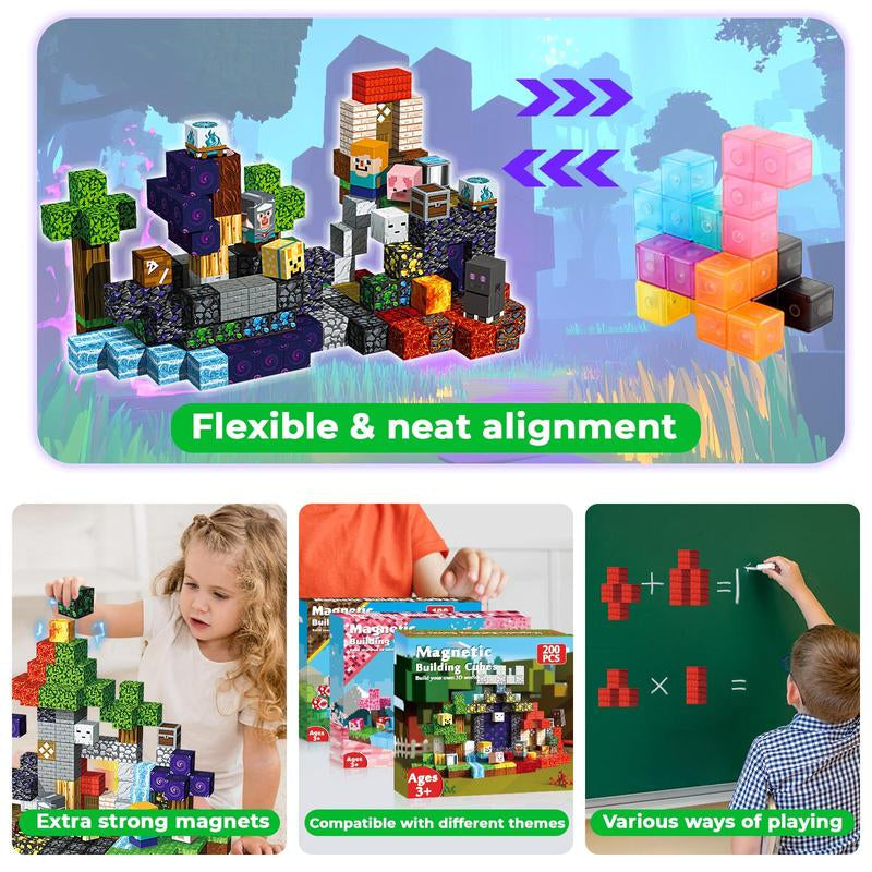 Magnetic Building Blocks-200Pcs Magnetic Blocks Magnetic STEM Montessori Children Sensory Toys 4-8 Years Boys Girls Christmas Birthday Gift