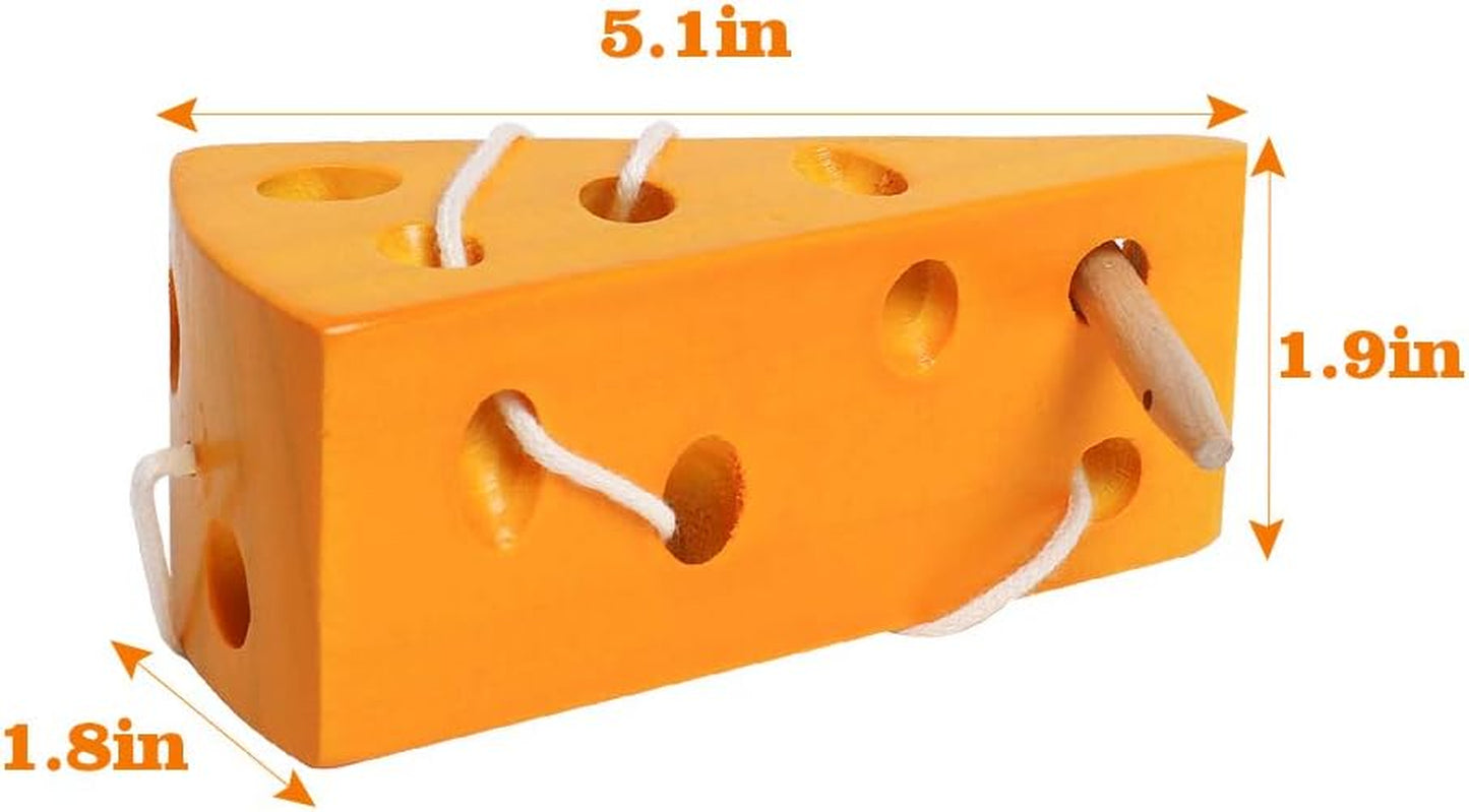 Wooden Lacing Cheese Threading Toy Montessori Airplane Travel Game Toys Wood Block Puzzle Fine Motor Skills Activity Learning Educational Gift for Toddlers Baby Kids 3 4 5 Years Old, 1 Cheese