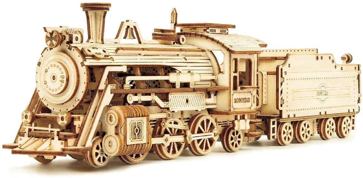 3D Wooden Puzzle for Adults-Mechanical Train Model Kits-Brain Teaser Puzzles-Vehicle Building Kits-Unique Gift for Kids on Birthday/Christmas Day(1:80 Scale)