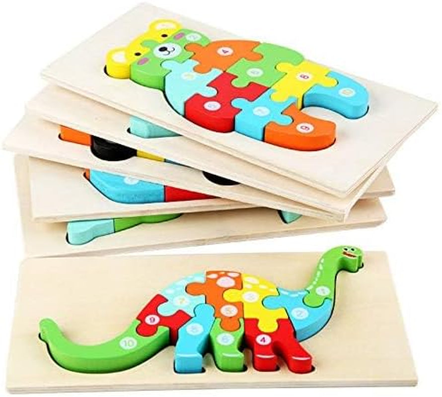 Wooden 3D Jigsaw Puzzle for Kids, Animal Number Block Puzzles for Toddlers, Educational Learning Montessori Toys for Boys and Girls (Giraffe)
