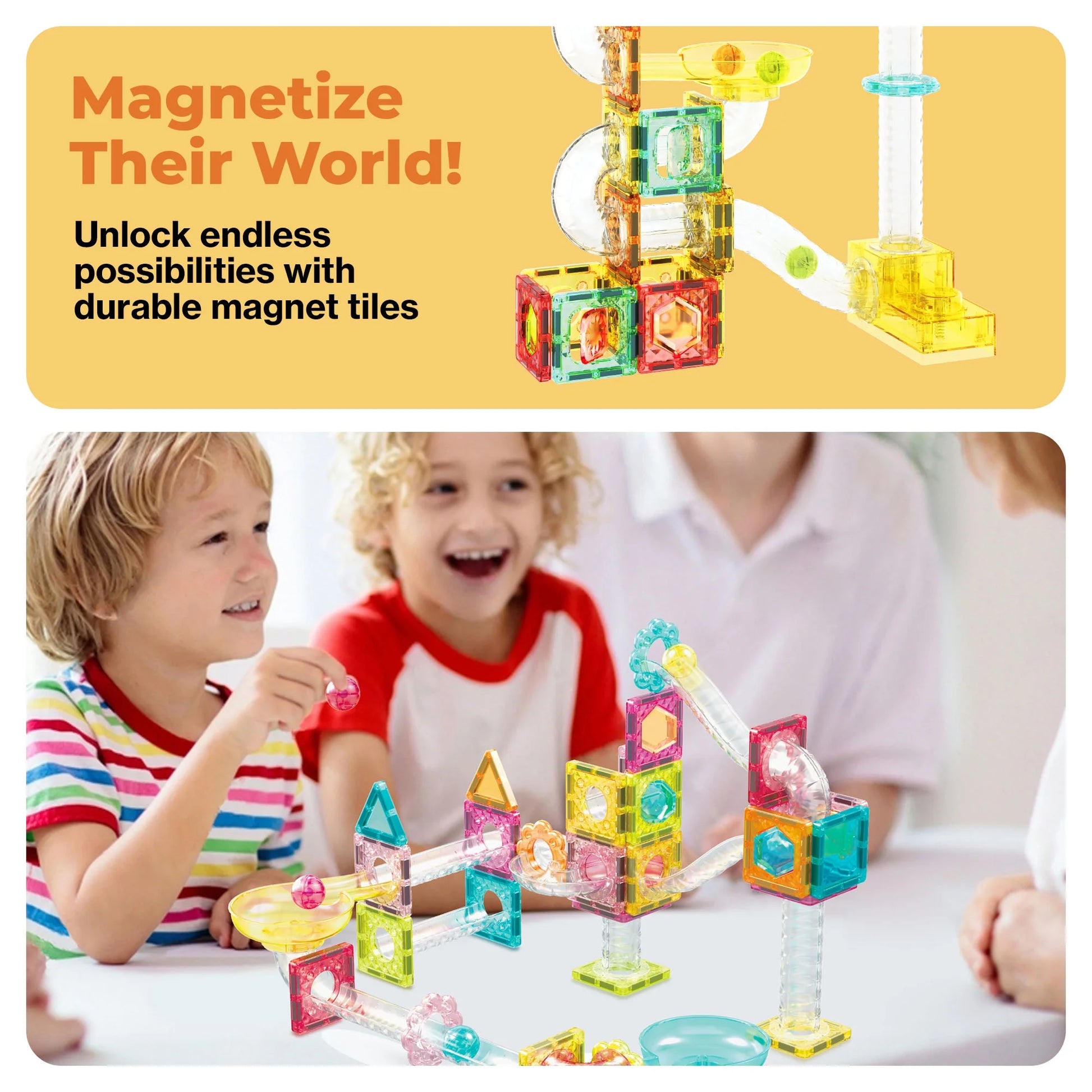 Picassotiles Mini Marble Run Magnetic Tiles for Kids – 60PCS STEM Building Blocks Race Track, Educational Travel Construction Toy Set