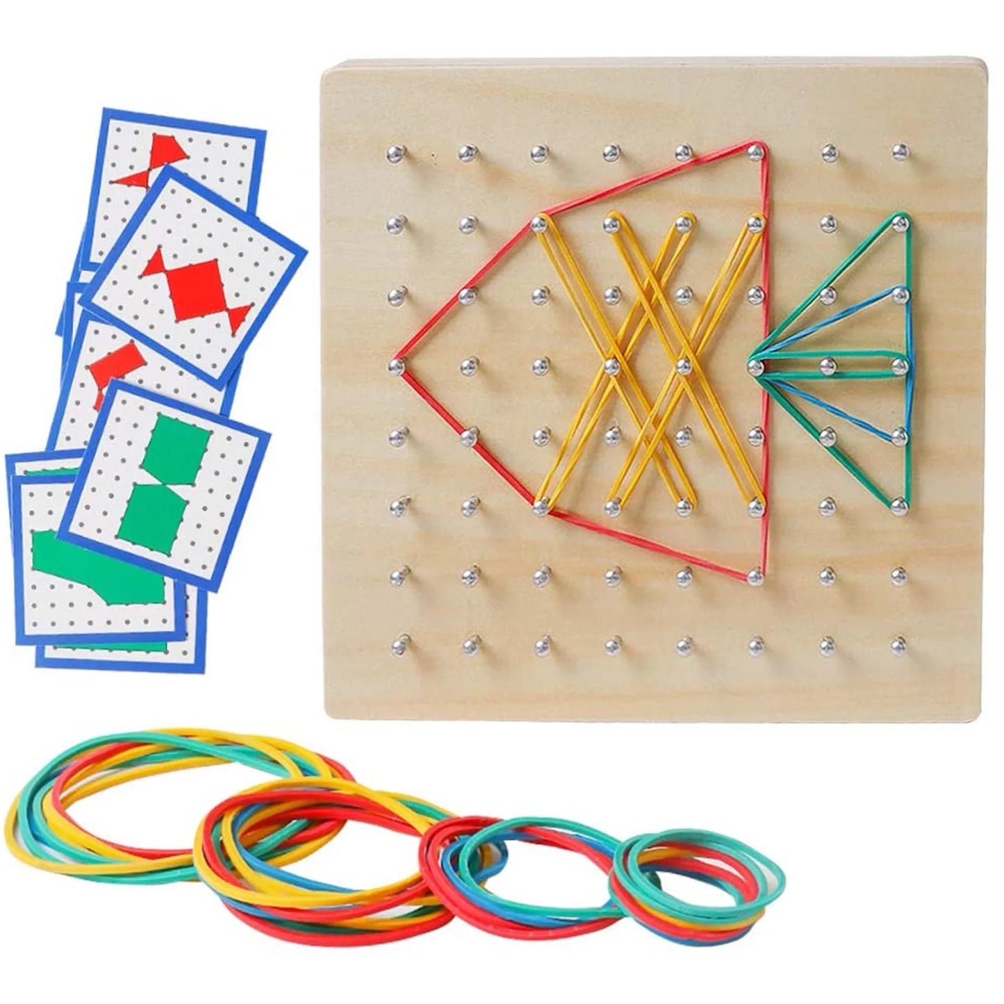 Stem Geo Board – 8X8 Math Manipulative for Kids Ages 3+ with Pattern Cards & Rubber Bands