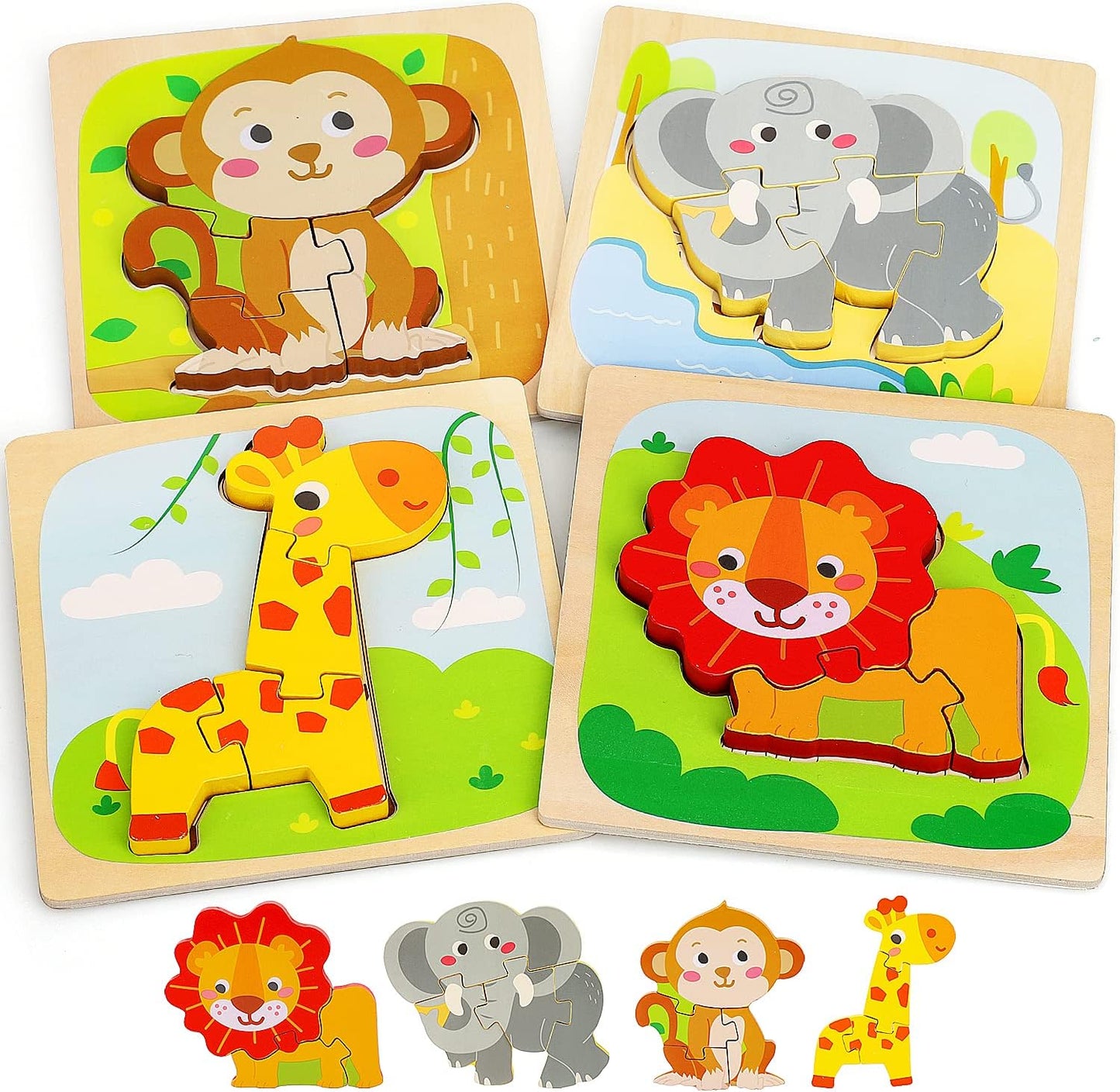 Wooden Puzzles for Toddlers 2-4, Toddler Montessori Toys for 1 2 3 Year Old Boys Girls, Animals Wood Jigsaw Puzzles, Educational Learning Toy Kids Puzzle, Best Gifts for Baby Age 1-3 2-4