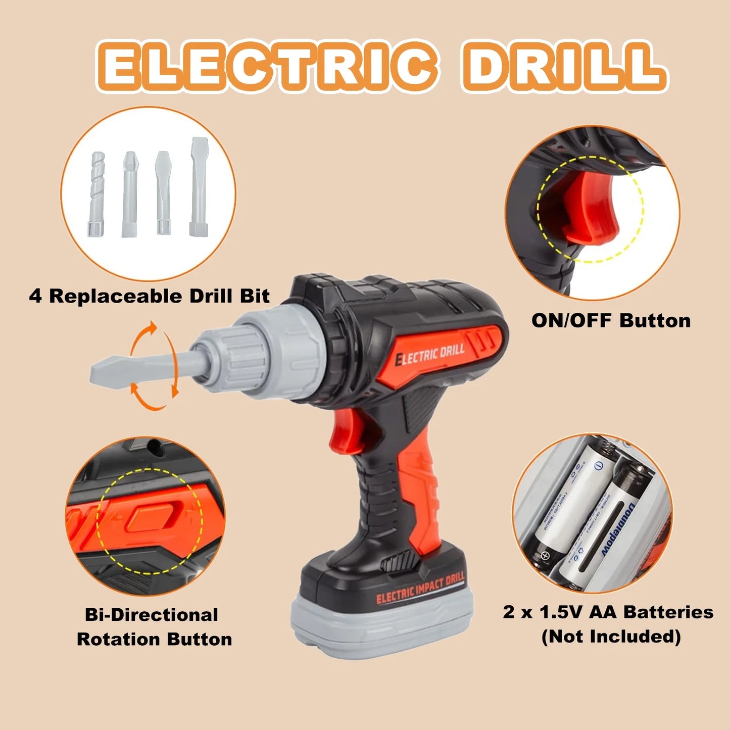 Kids Tool Set Kids Toys 32PCS Pretend Play Toddler Tool Toys with Electronic Toy Drill Set Construction Kits Toys for Christmas Birthday Kids Ages 3-8