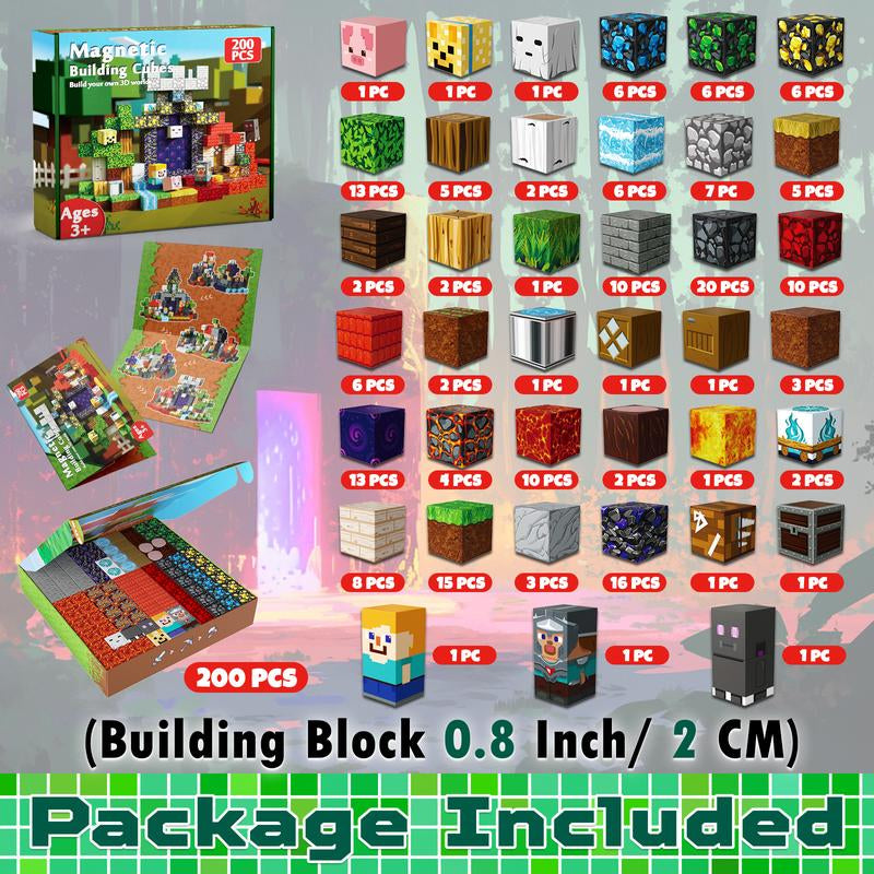 Magnetic Building Blocks-200Pcs Magnetic Blocks Magnetic STEM Montessori Children Sensory Toys 4-8 Years Boys Girls Christmas Birthday Gift