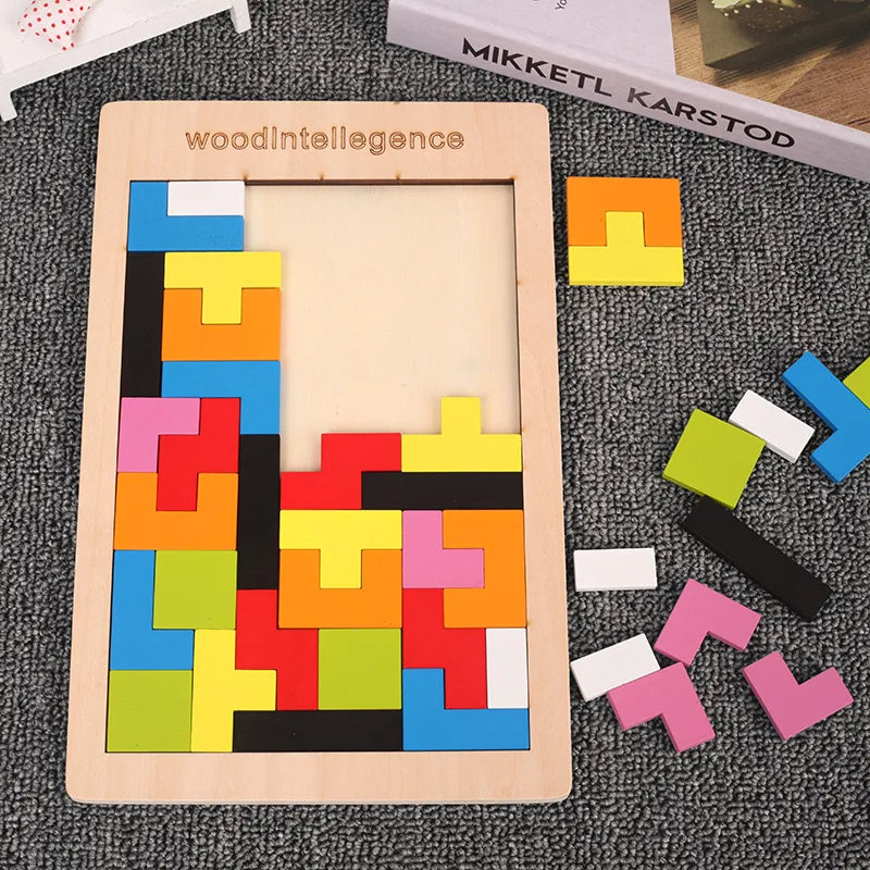 Coogam Wooden Blocks Puzzle Brain Teasers Toy Tangram Jigsaw Intelligence Colorful 3D Russian Blocks Game STEM Montessori Educational Gift for Kids (40 Pcs)