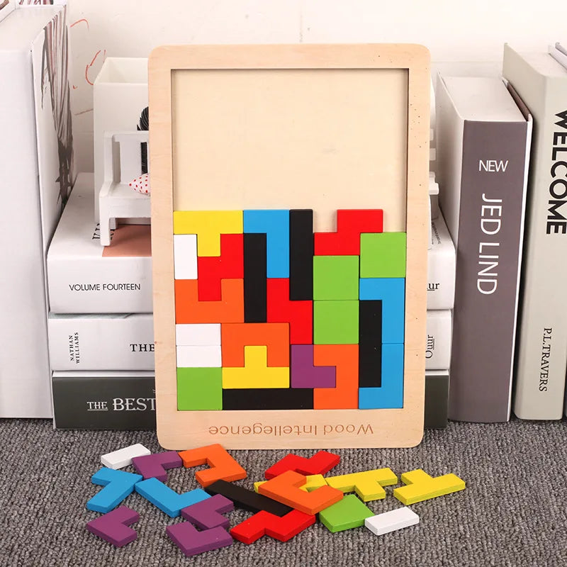Coogam Wooden Blocks Puzzle Brain Teasers Toy Tangram Jigsaw Intelligence Colorful 3D Russian Blocks Game STEM Montessori Educational Gift for Kids (40 Pcs)