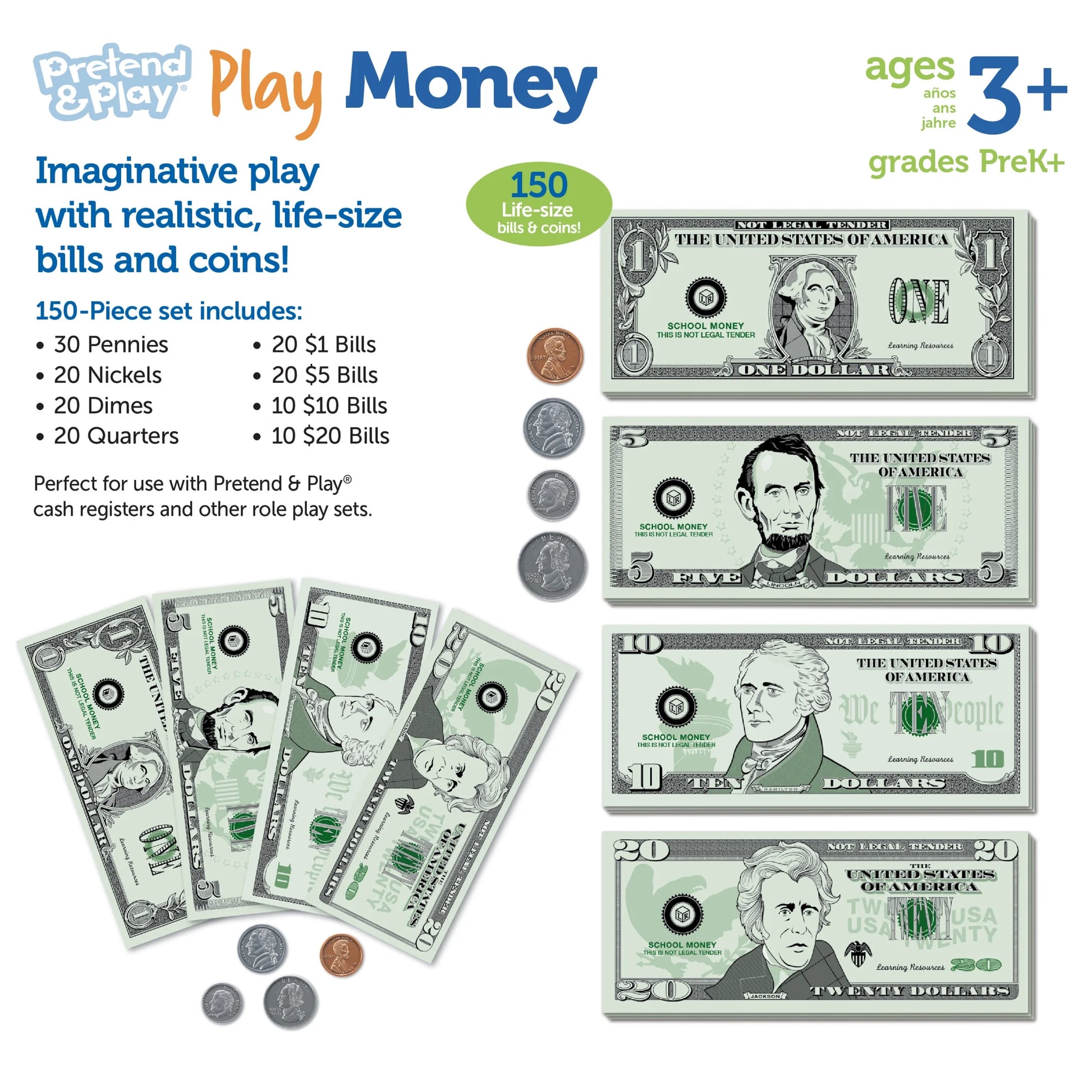 Pretend Money for Kids Banking Play Toys, Ages 3+