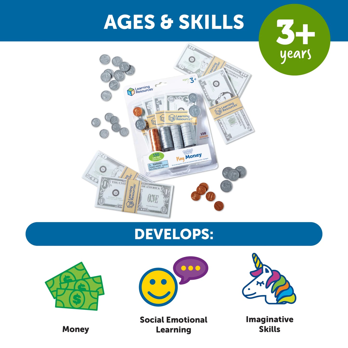 Pretend Money for Kids Banking Play Toys, Ages 3+
