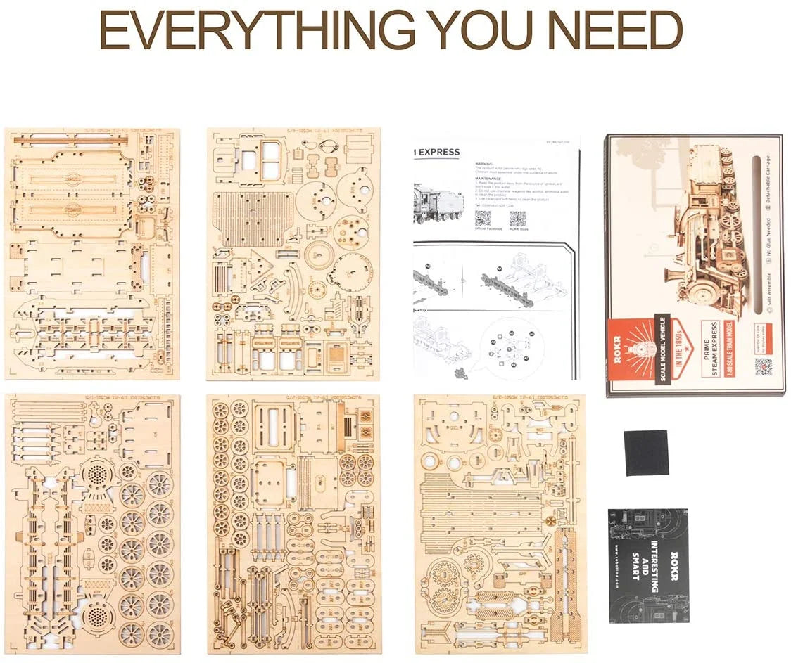 3D Wooden Puzzle for Adults-Mechanical Train Model Kits-Brain Teaser Puzzles-Vehicle Building Kits-Unique Gift for Kids on Birthday/Christmas Day(1:80 Scale)