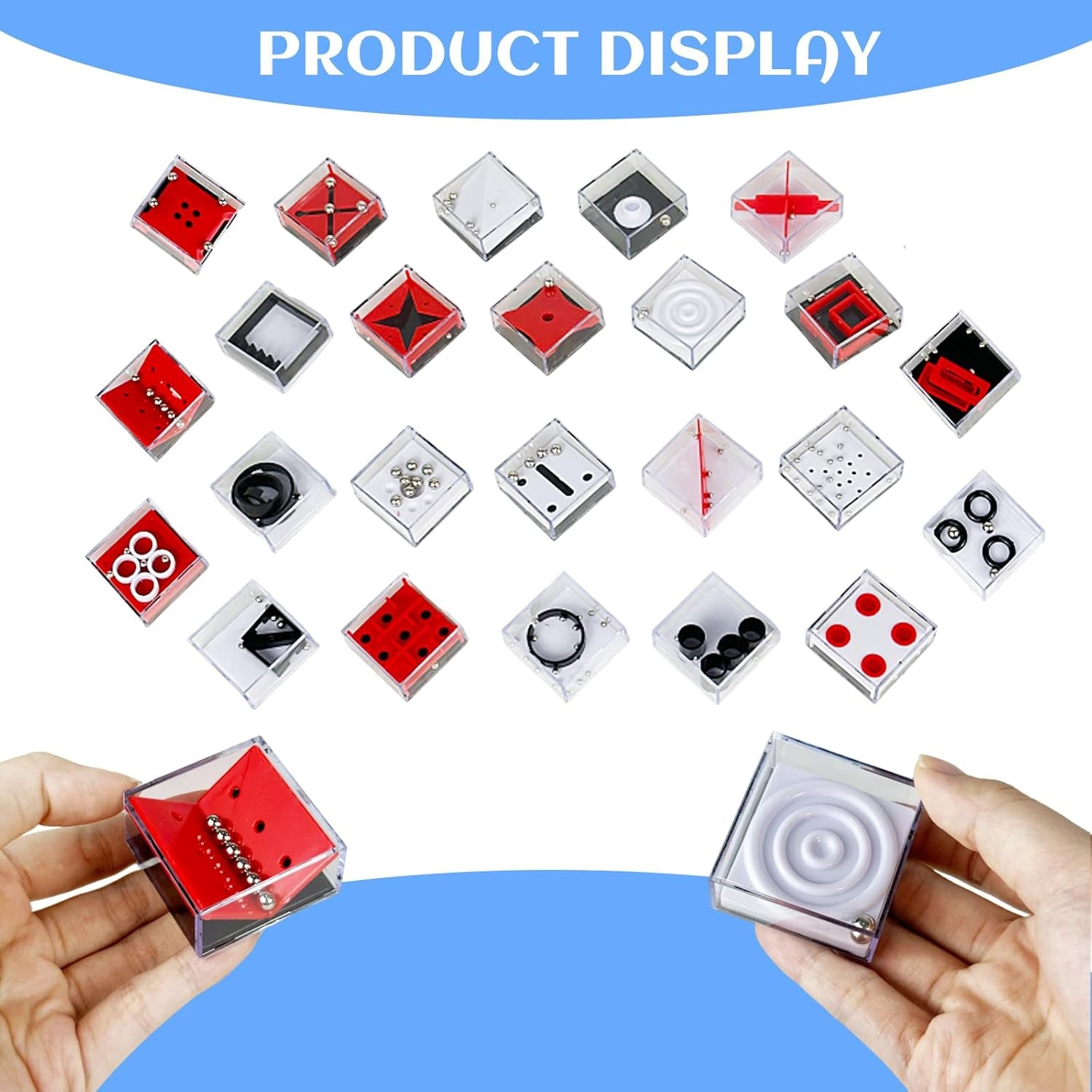 Mini Cube Puzzle Box Set, Brain Game 24PCS Maze Puzzle Box 3D Three-Dimensional Ball Maze Funny and Cool Brain Teasers for Kids-Safe for Boys, Girls, Teens, Party Favors (Red)