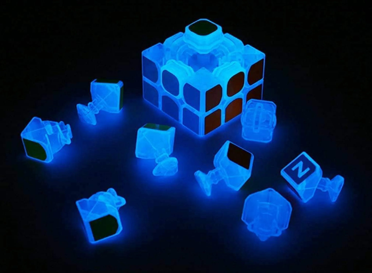 Blue Luminous Speed Cube 3X3X3 Glow in Dark Magic Cube Puzzle Toy Fluorescent Speed Cube 3-D Brain Teasers IQ Puzzles for Kids and Adults