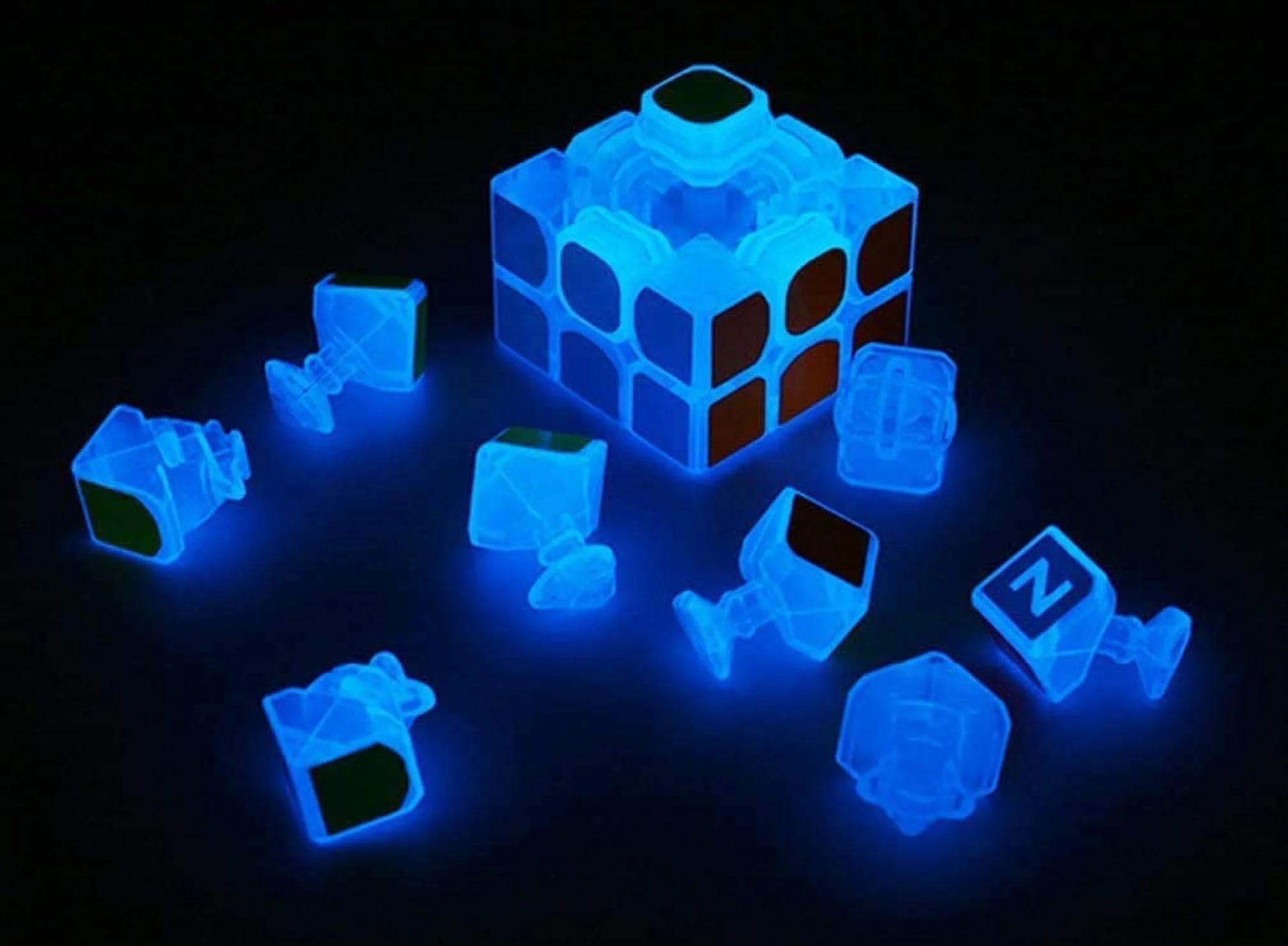 Blue Luminous Speed Cube 3X3X3 Glow in Dark Magic Cube Puzzle Toy Fluorescent Speed Cube 3-D Brain Teasers IQ Puzzles for Kids and Adults