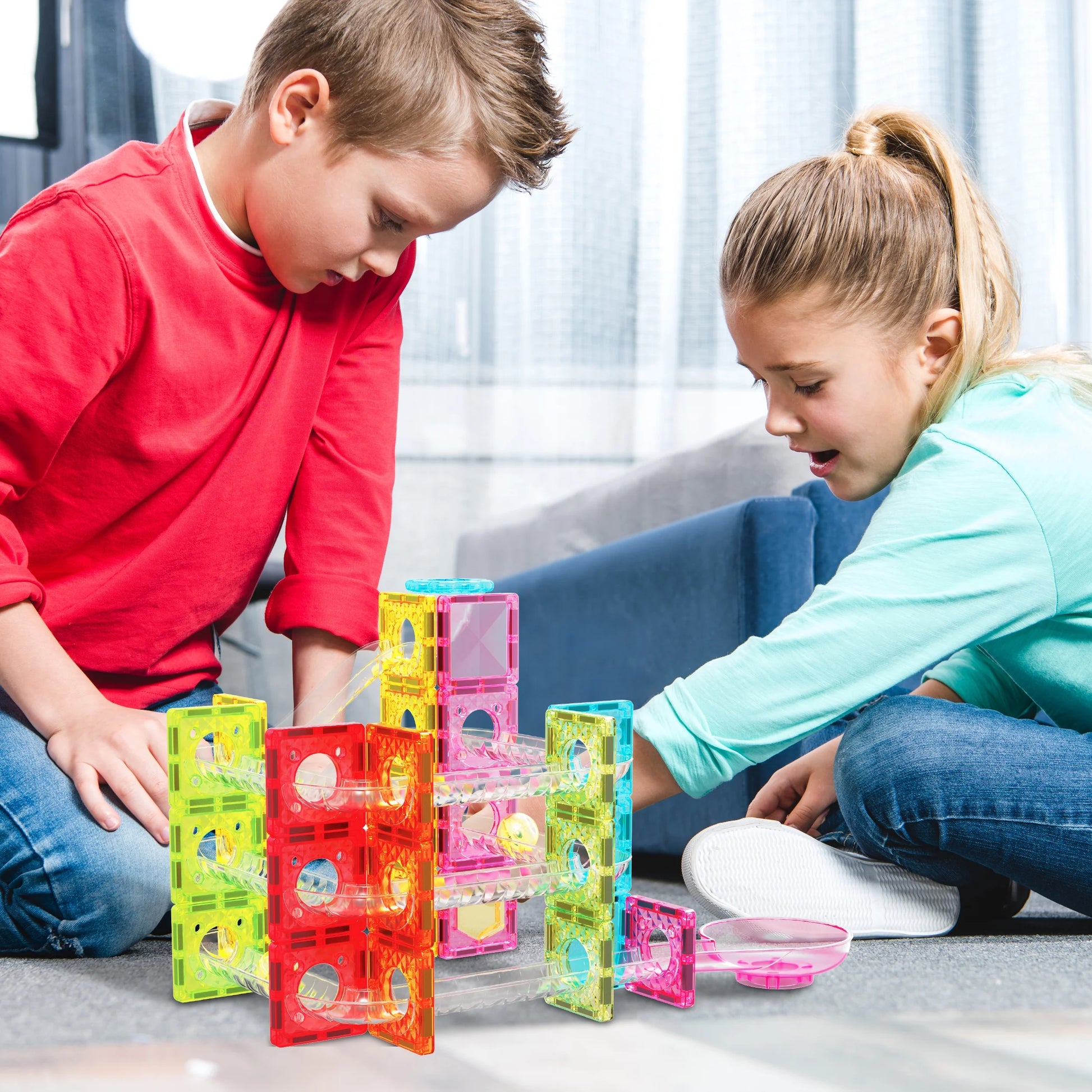 Picassotiles Mini Marble Run Magnetic Tiles for Kids – 60PCS STEM Building Blocks Race Track, Educational Travel Construction Toy Set