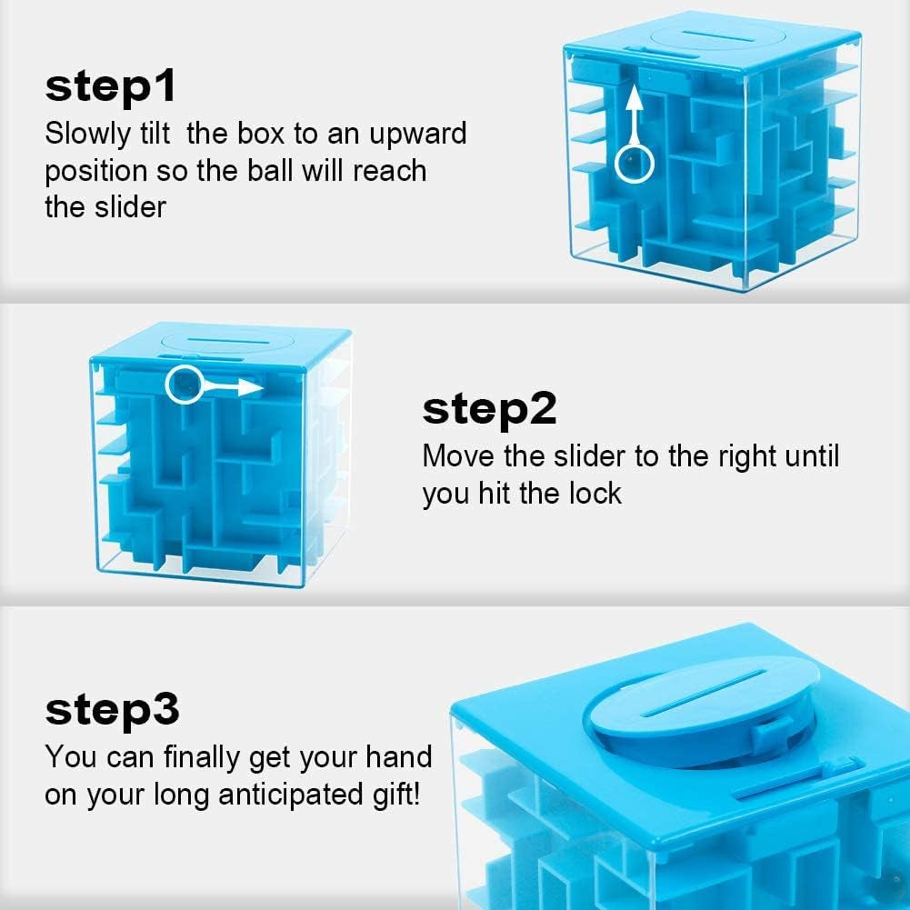 Money Maze Puzzle Box for Kids and Adults, Perfect Money Holder Maze Puzzle Gift Box (Blue)