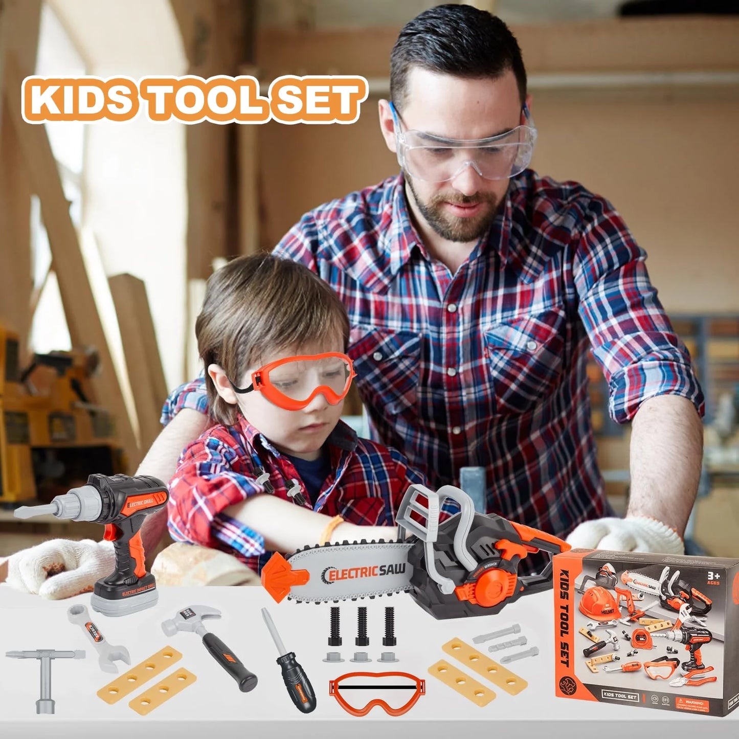 Kids Tool Set Kids Toys 32PCS Pretend Play Toddler Tool Toys with Electronic Toy Drill Set Construction Kits Toys for Christmas Birthday Kids Ages 3-8