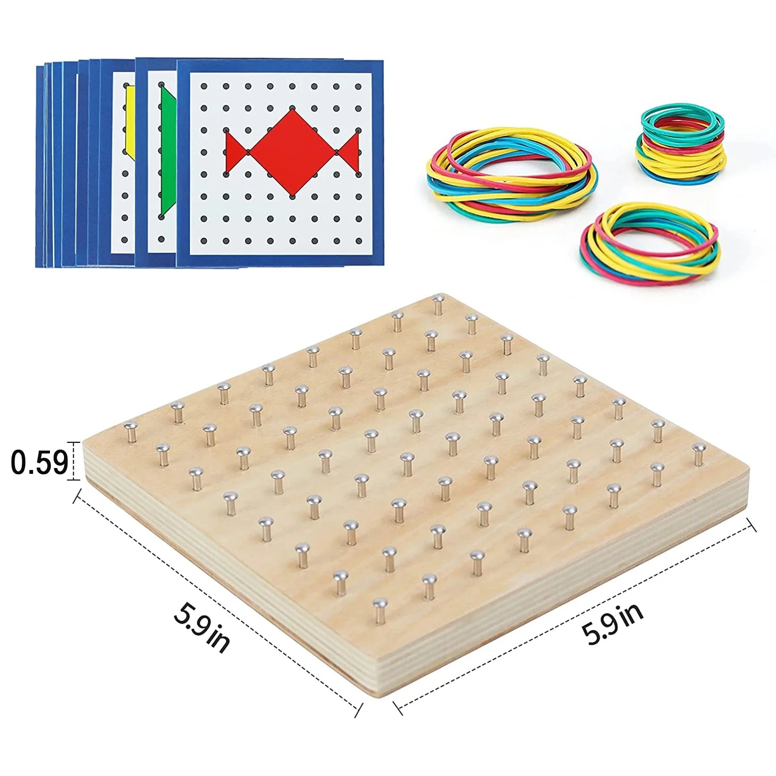 Stem Geo Board – 8X8 Math Manipulative for Kids Ages 3+ with Pattern Cards & Rubber Bands