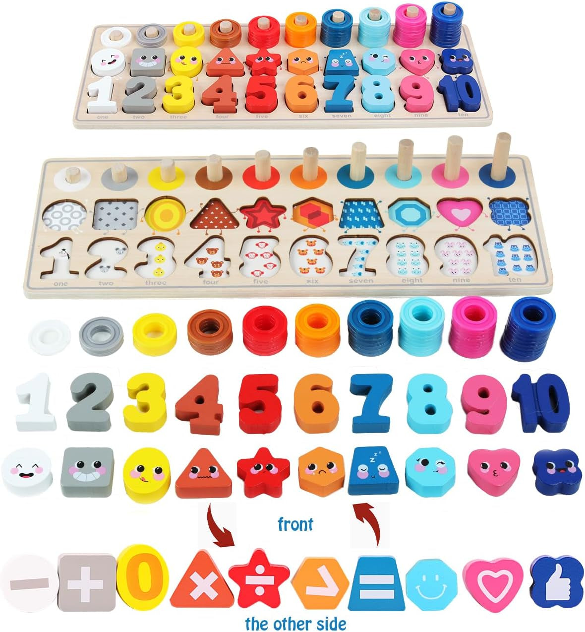 Preschool Educational Learning Montessori Toys for Kids, Toddler Puzzles Number Shape Sorter Counting Stacker with Clock Weather, Boys Girls Activities Math Game Gift for Age 3 4 5 Years