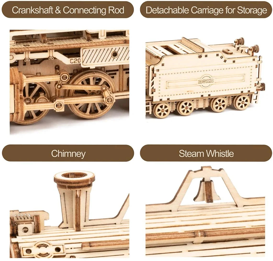 3D Wooden Puzzle for Adults-Mechanical Train Model Kits-Brain Teaser Puzzles-Vehicle Building Kits-Unique Gift for Kids on Birthday/Christmas Day(1:80 Scale)