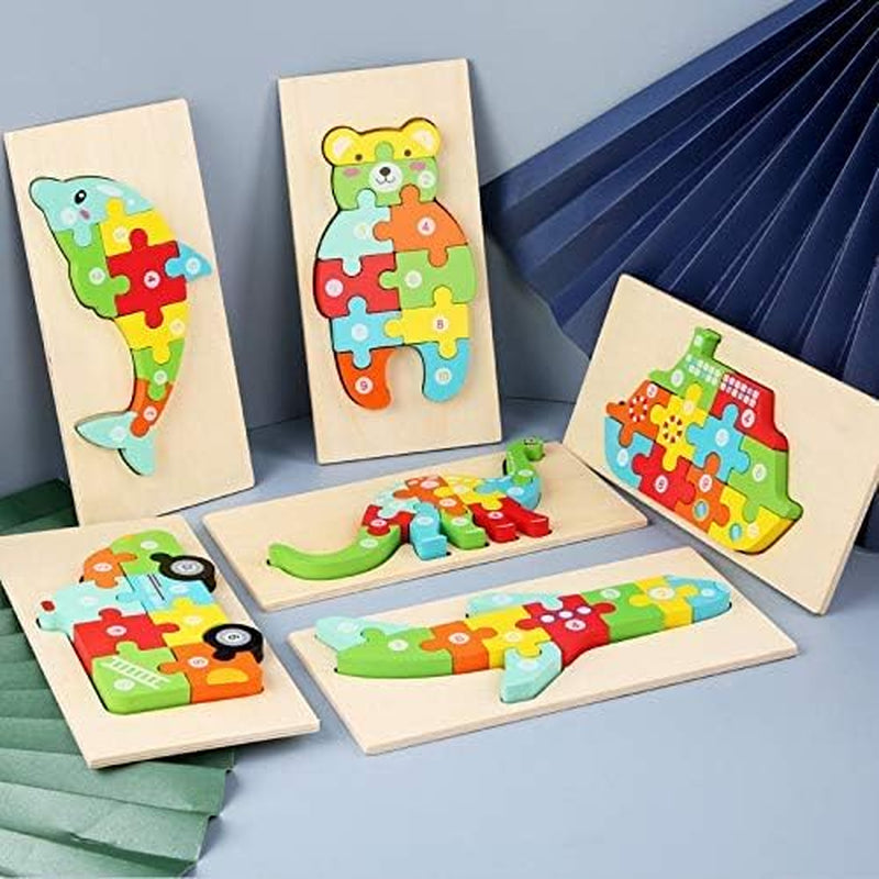 Wooden 3D Jigsaw Puzzle for Kids, Animal Number Block Puzzles for Toddlers, Educational Learning Montessori Toys for Boys and Girls (Giraffe)