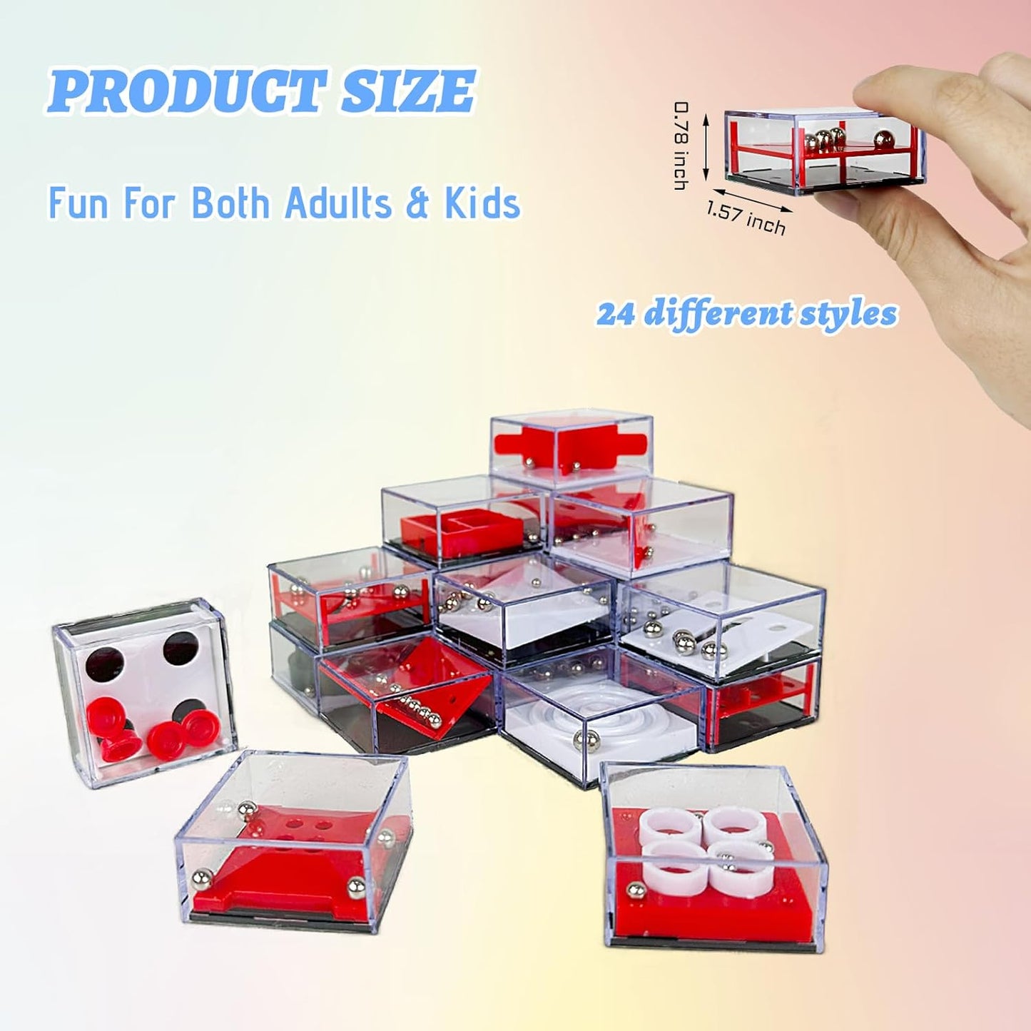 Mini Cube Puzzle Box Set, Brain Game 24PCS Maze Puzzle Box 3D Three-Dimensional Ball Maze Funny and Cool Brain Teasers for Kids-Safe for Boys, Girls, Teens, Party Favors (Red)