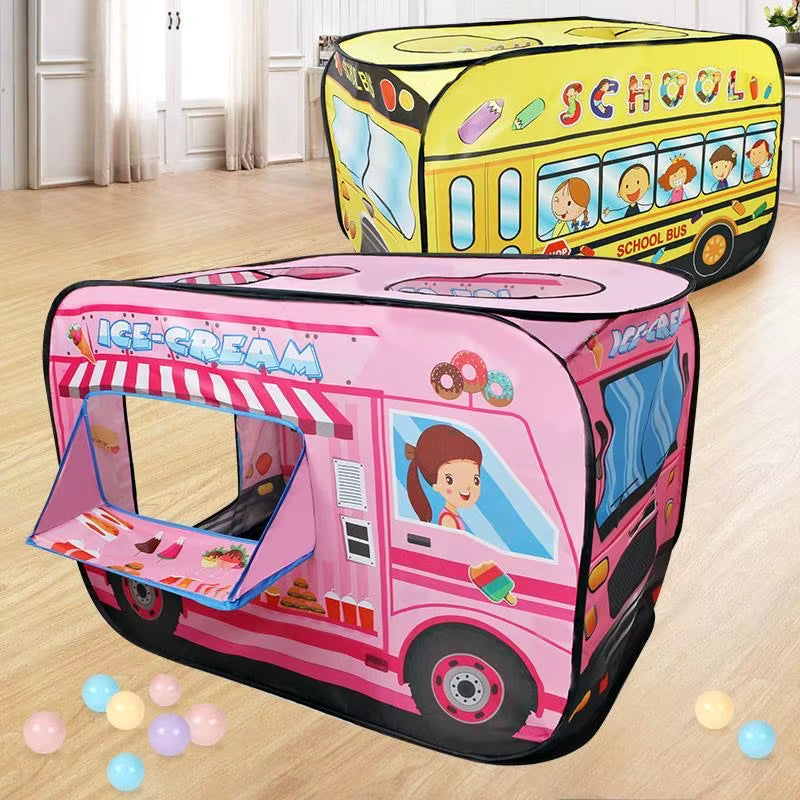 Kids' Ice Cream Car Playhouse Tent - Fun Indoor Folding Ball Pool for Boys and Girls