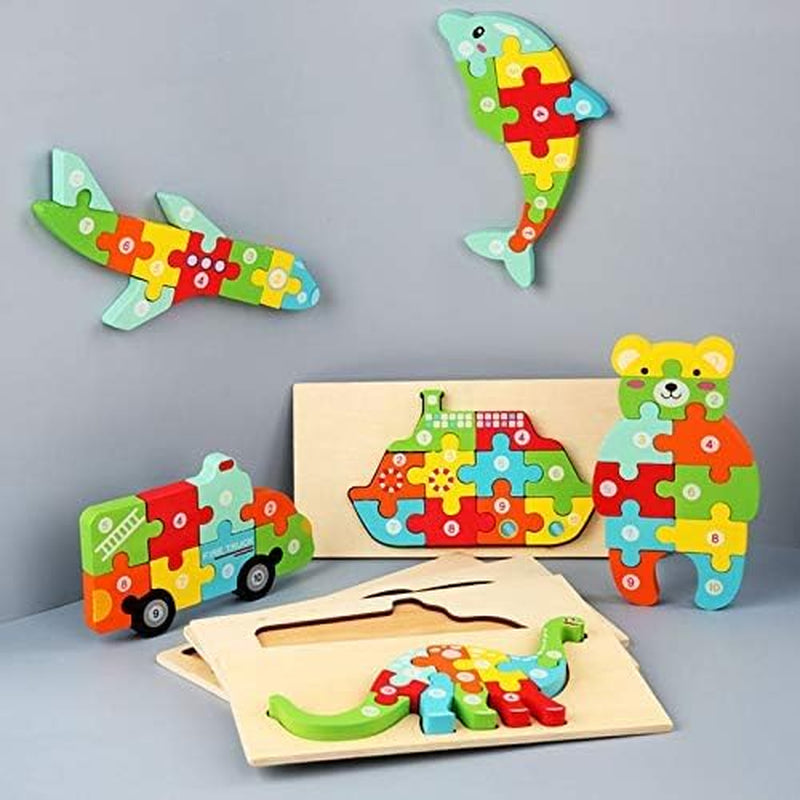 Wooden 3D Jigsaw Puzzle for Kids, Animal Number Block Puzzles for Toddlers, Educational Learning Montessori Toys for Boys and Girls (Giraffe)