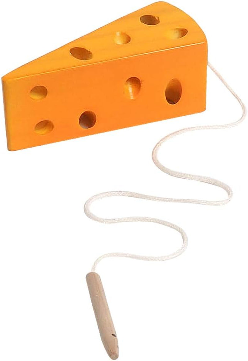 Wooden Lacing Cheese Threading Toy Montessori Airplane Travel Game Toys Wood Block Puzzle Fine Motor Skills Activity Learning Educational Gift for Toddlers Baby Kids 3 4 5 Years Old, 1 Cheese