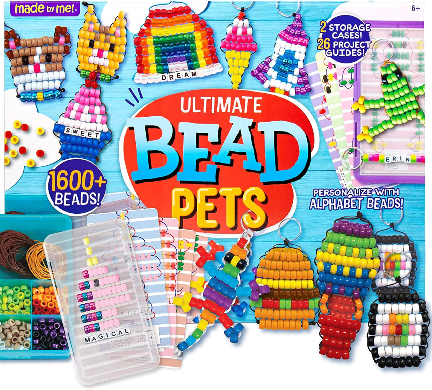 Create Your Own Bead Pets by Horizon Group USA, Includes over 600 Pony Beads, 6 Key Rings, Storage Box & Much More