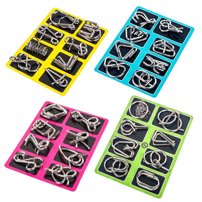 8Pcs/Set Metal Montessori Puzzle Wire Mind Brain Teaser Puzzles Children Adults Interactive Game Reliever Educational Toys