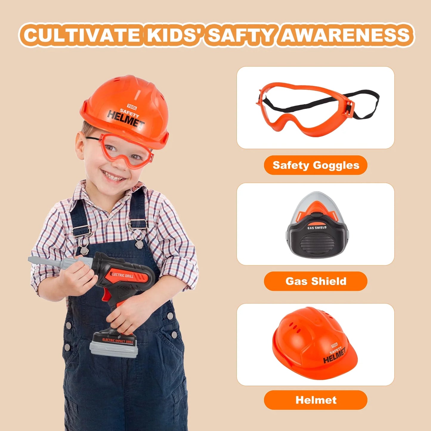 Kids Tool Set Kids Toys 32PCS Pretend Play Toddler Tool Toys with Electronic Toy Drill Set Construction Kits Toys for Christmas Birthday Kids Ages 3-8