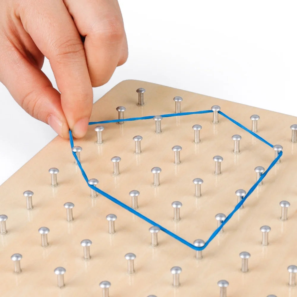 Wooden Geoboard Educational Toys with Activity Pattern Cards and Rubber Bands STEM Puzzle for 1 2 3 Years Old